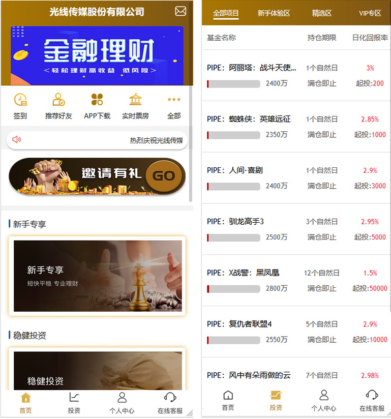 影视投资理财源码 电影项目众筹票房分红源码+对接免签支付修复短信+视频教程-老蔡源码网