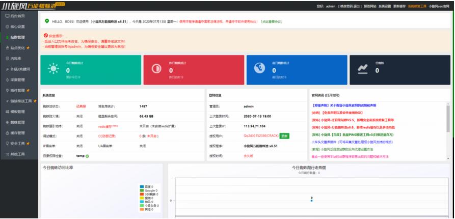 小旋风蜘蛛池站群X8.51无限制开心无域名授权破解版+自带30套模板-老蔡源码网