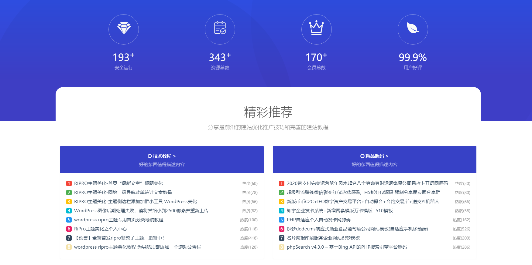 RIPRO主题美化-首页底部纯标题文章展示模块+网站统计模块美化 WordPress主题美化-老蔡源码网