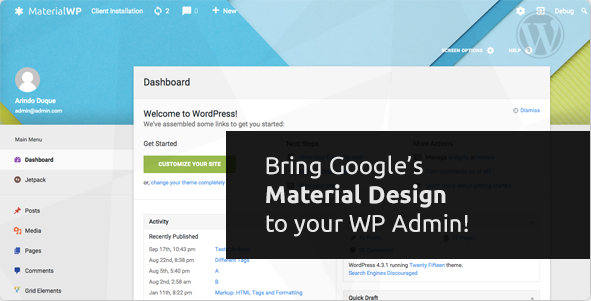 WordPress插件-Material WP V0.0.52汉化版已更新-倾尘SEO 更改WordPress管理界面 Material Design RTL支持-老蔡源码网