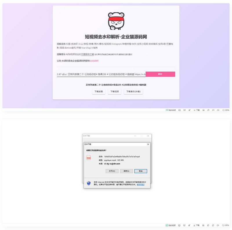 【亲测】网页版短视频去水印源码，上传既用-老蔡源码网